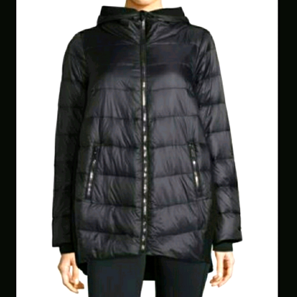 DKNY Sport | Quilted Wool Blend Hooded Duck Down Coat